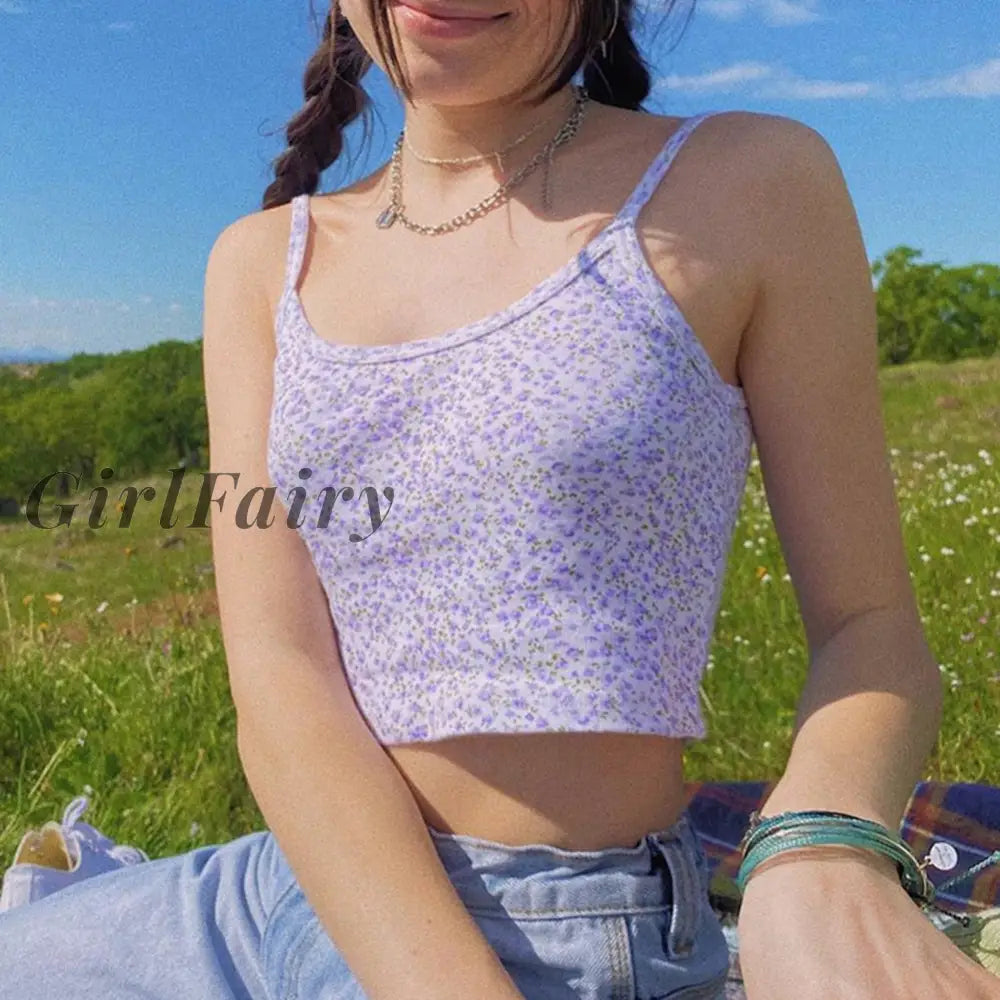 Only 7.02 usd for GirlFairy E Girl Floral Print Crop Tops Women